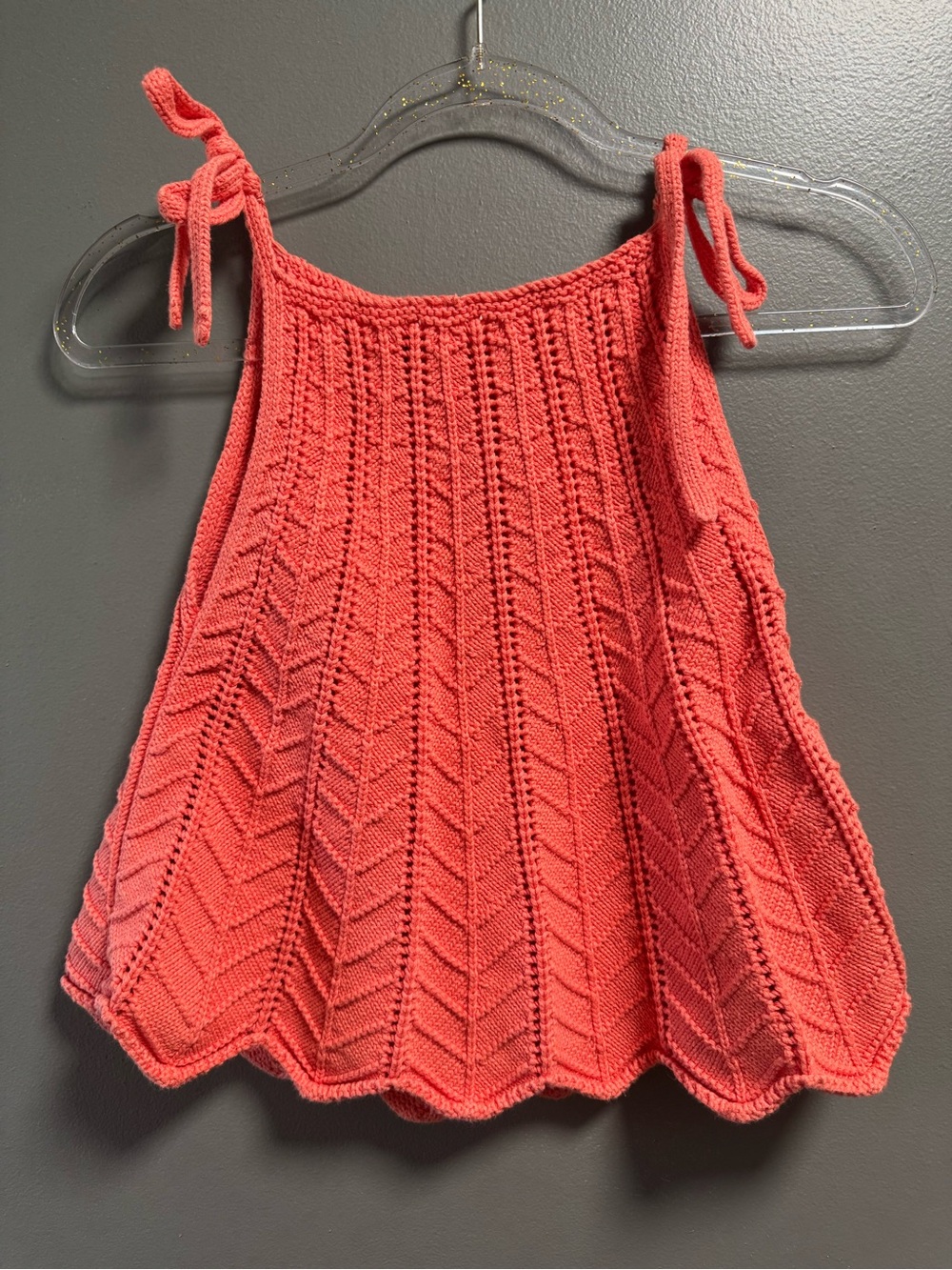 Altar'd State Coral Knit Crochet Top Tie-Shoulder 100% Cotton Large